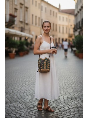 Luna Jewelry El Yapımı Kadın Renkli Örgü Bucket Ayarlanabilir Askılı Omuz Çantası