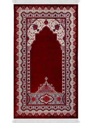 Bursa İpek Bordo Rumi Desen Kabartmalı Özel Dokuma Seccade