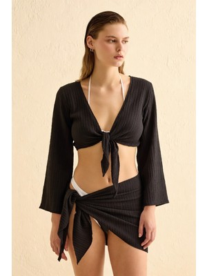 Aquella Siyah Crop-Top Pareo