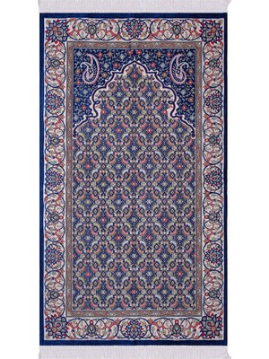 Bursa İpek Lacivert Şal Desen Kabartmalı Özel Dokuma Seccade