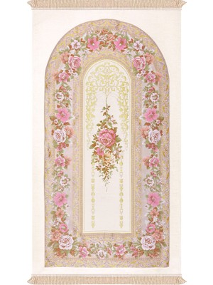 Bursa İpek Krem Mihrap Desen Kabartmalı Özel Dokuma Seccade