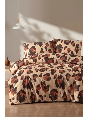 Mürdüm Home Leopar Desenli %100 Pamuklu Çarşaflı Çift Kişilik Nevresim Takımı