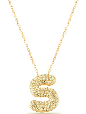 Lia Berto Altın Kaplama Zirkon Taşlı 925 Ayar Gümüş S Harf Kolye Özel Tasarım Kadın