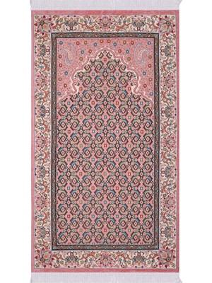 Bursa İpek Pembe Şal Desen Kabartmalı Özel Dokuma Seccade
