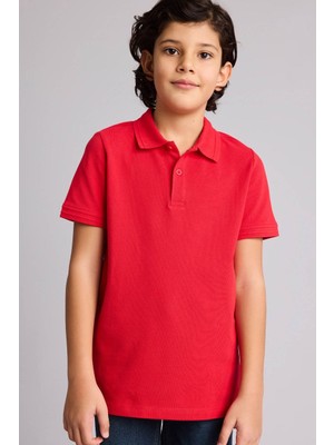 DeFacto 23 Nisan Çocuk Bayramı Polo Yaka Basic Düz Pike Kısa Kollu Kırmızı Tişört Erkek Çocuk K1689A625SM