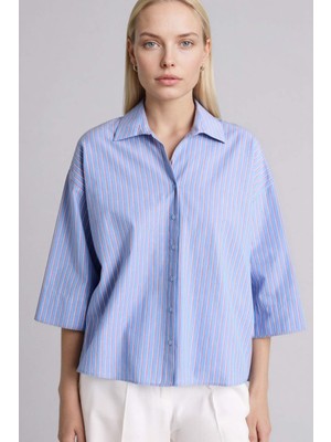 DeFacto Relax Fit Gömlek Yaka Poplin Uzun Kollu Gömlek G2962AX26SP