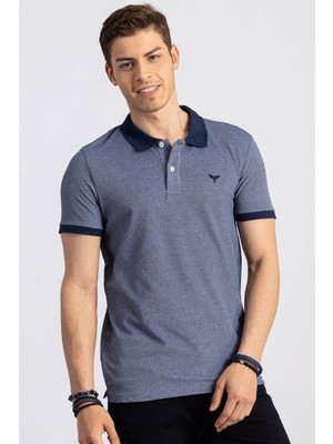 Tudors Erkek Slim Fit Dar Kesim %100 Pamuk Düz Pike Lacivert Polo Yaka Tişört