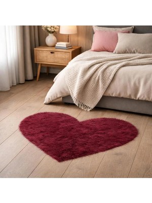 Saymine Kuzu Peluş Kalp Şekilli Ince Halı - Süet Taban Yumuşak Dokulu Salon - Yatak Odası - Antre Halısı