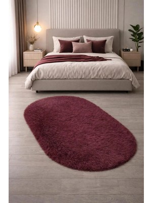 Saymine Kuzu Peluş Oval Premium Ince Halı - Süet Taban Yumuşak Dokulu Salon - Yatak Odası - Çocuk Odası Halı