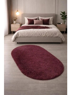 Saymine Kuzu Peluş Oval Premium Ince Halı - Süet Taban Yumuşak Dokulu Salon - Yatak Odası - Çocuk Odası Halı