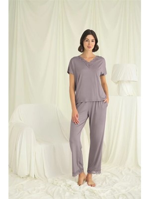 Beruflic Kısa Kollu V Yakalı Dantelli Pijama Takımı
