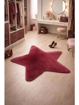 Saymine Kuzu Peluş Yıldız Şekilli Ince Çocuk Odası - Yatak Odası - Salon Halısı / Yumuşak Dokulu Süet Taban