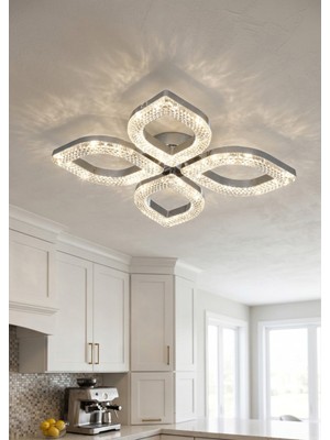 Lzy Avize Store Kristal Damla 4’lü Krom Avize 3 Ledli – Salon, Yemek Masası, Mutfak, Antre ve Çocuk Odası Aydınlatma