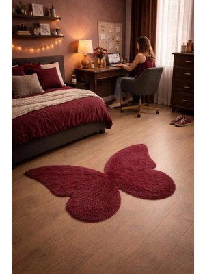 Saymine Kuzu Post Peluş Süet Taban Ince Kelebek Halı - Yumuşak Dokulu Yatak Odası - Çocuk Odası - Salon Halı