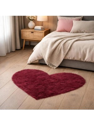 Saymine Kuzu Peluş Kalp Şekilli Ince Halı - Süet Taban Yumuşak Dokulu Salon - Yatak Odası - Antre Halısı