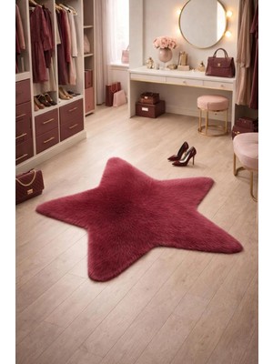 Saymine Kuzu Peluş Yıldız Şekilli Ince Çocuk Odası - Yatak Odası - Salon Halısı / Yumuşak Dokulu Süet Taban