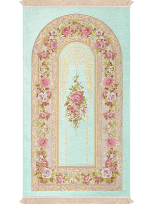 Bursa İpek Su Yeşil Mihrap Desen Kabartmalı Özel Dokuma Seccade