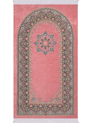 Bursa İpek Pembe Şemse Desen Kabartmalı Özel Dokuma Seccade