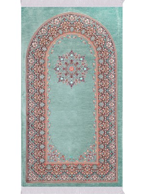 Bursa İpek Mint Şemse Desen Kabartmalı Özel Dokuma Seccade