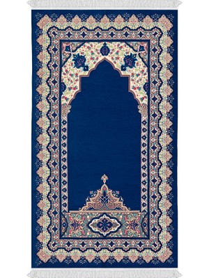 Bursa İpek Lacivert Rumi Desen Kabartmalı Özel Dokuma Seccade