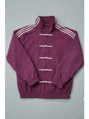 Mor Retro Chinese Koleksiyonu Üç Şeritli Vintage Y2K Unisex Ceket