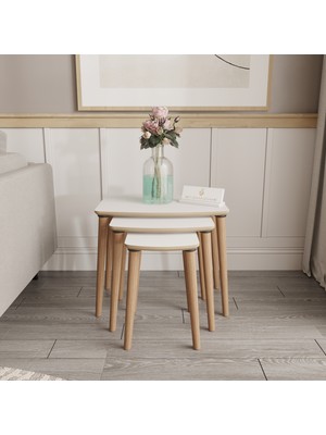 Seven Madame Arvia Beyaz Modern 3'lü Zigon Sehpa Takımı - B. A.