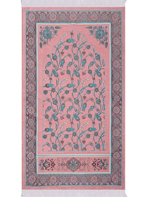 Bursa İpek Pembe Çini Lale Desen Özel Dokuma Seccade