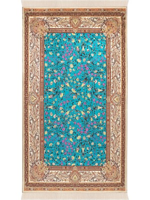 Bursa İpek Petrol Mavi Kadife Halı Seccade