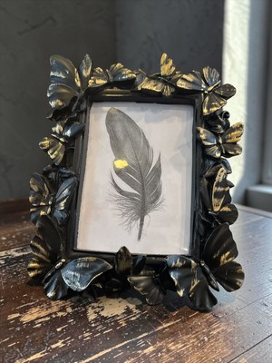 Peramari Dekoratif Polyester Resim Çerçevesi Kelebekli Siyah Gold Eskitme 17X12 cm