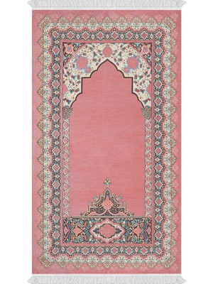 Bursa İpek Pembe Rumi Desen Kabartmalı Özel Dokuma Seccade