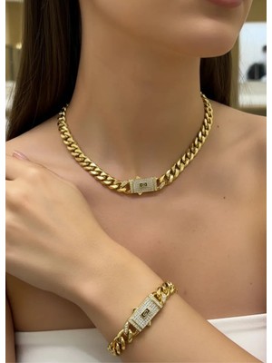 Biju Yılmaz Çelik Altın Kaplama Gurmet Gold Bileklik Kolye Set - 25SET01