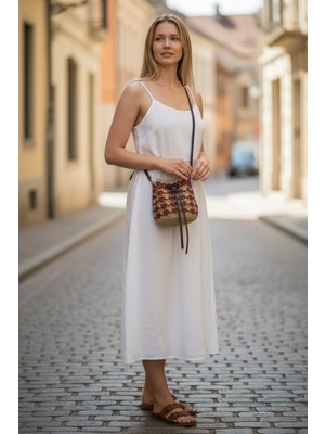 Luna Jewelry El Yapımı Kadın Renkli Örgü Bucket Ayarlanabilir Askılı Omuz Çantası