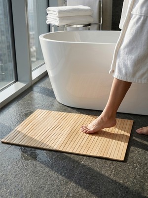 Airobazar Bambu Banyo Paspası 45X70 Cm, Kaymaz Ahşap Duş Matı, Suya Dayanıklı, Doğal ve Dekoratif Banyo Paspası