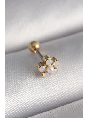 Çelik Gold Renk Zirkon Taşlı Çiçek Model Tragus Piercing