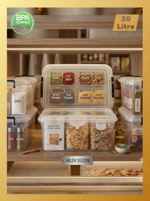 Mienca 20 Lt Şeffaf Saklama Kutusu Kapaklı Kilitli Orta Boy Plastik Organizer Kiler Dolap Düzenleyici Gıda Temasına UYGUN20