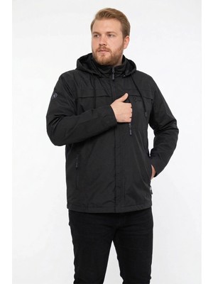 Remsa Spor Büyük Beden Erkek Kapüşonlu Rüzgar Geçirmez Cep Detaylı Içi Fileli Yağmurluk Siyah Remsa Spor TH901