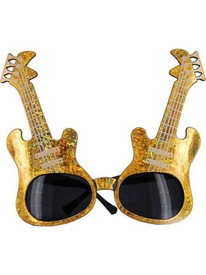 Altın Renk Rockn Roll Gitar Şekilli Parti Gözlüğü 15X15 cm