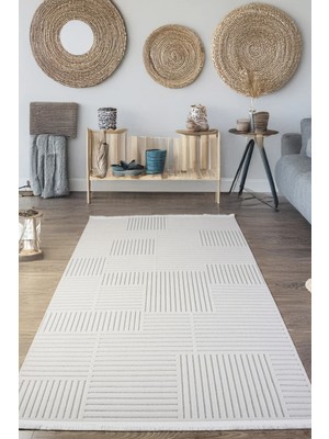 Estiva Home Ekru Beyaz Hasır Desen Sisal Bukle Dokuma Halı – Saçaklı, Kaymaz Taban – Salon, Mutfak ve Çocuk Odası Halısı