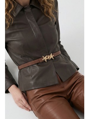 Milleniva Deniz Yıldızı Gold Tokalı Kahverengi Kadın Bel Kemeri