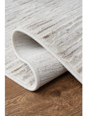 Estiva Home Bej Krem Çizgili Modern Halı – Antialerjik, Antibakteriyel, Toz Tutmaz – Salon, Oturma Odası ve Yolluk Halısı