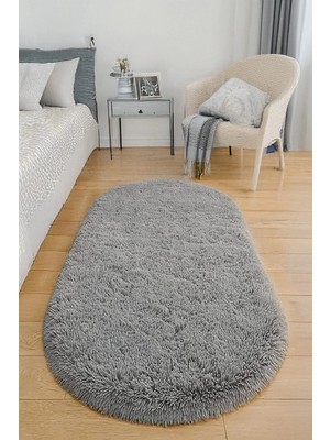 Estiva Home Gri Oval Post Peluş Halı – Ultra Yumuşak, Kaymaz Dot Taban, Antibakteriyel – Makinada Yıkanabilir Yolluk Halısı