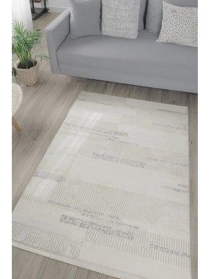 Estiva Home Beyaz Gri Polyester Dokuma Halı – Antibakteriyel, Toz Tutmaz, Saçaklı – Salon, Oturma ve Çocuk Odası Yolluk Halısı
