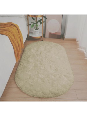 Estiva Home Bej Oval Post Peluş Halı – Ultra Yumuşak, Kaymaz Dot Taban, Antibakteriyel – Makinada Yıkanabilir Yolluk Halısı