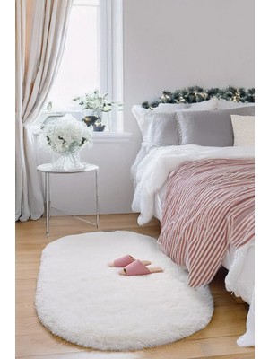 Estiva Home Beyaz Oval Post Peluş Halı – Ultra Yumuşak, Kaymaz Dot Taban, Antibakteriyel – Makinada Yıkanabilir Yolluk Halısı