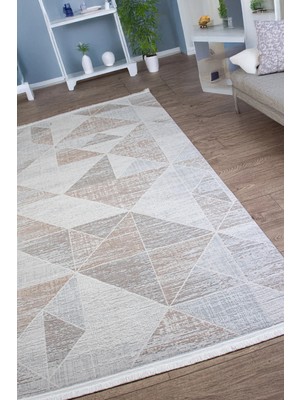 Estiva Home Gri Bej Polyester Dokuma Halı – Saçaklı, Antibakteriyel, Toz Tutmaz – Salon, Oturma ve Çocuk Odası Yolluk Halısı