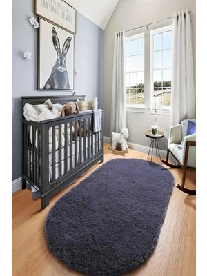 Estiva Home Antrasit Oval Post Peluş Halı – Ultra Yumuşak, Kaymaz Dot Taban, Antibakteriyel – Makinada Yıkanabilir Yolluk Halısı