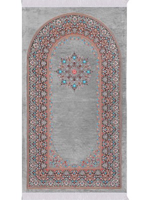 Bursa İpek Gri Şemse Desen Kabartmalı Özel Dokuma Seccade