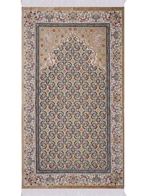 Bursa İpek Bej Şal Desen Kabartmalı Özel Dokuma Seccade