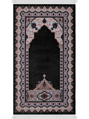 Bursa İpek Siyah Rumi Desen Kabartmalı Özel Dokuma Seccade