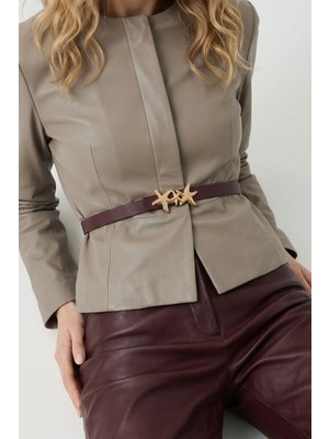 Milleniva Deniz Yıldızı Gold Tokalı Bordo Kadın Bel Kemeri